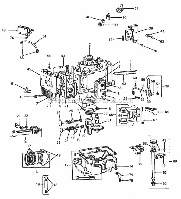 Engine-11 Hp Briggs & Stratton-Electric Start Diagram and Parts List for 1105 135-292-100, 135-292-399, 0350039U, 136-292-1 Cub Cadet Lawn Mower